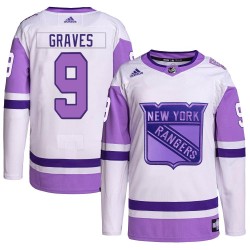 Adam Graves New York Rangers Youth Adidas Authentic White/Purple Hockey Fights Cancer Primegreen Jersey