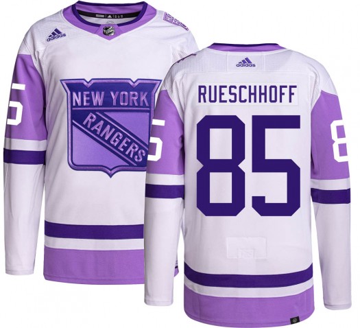 Austin Rueschhoff New York Rangers Men's Adidas Authentic Hockey Fights Cancer Jersey