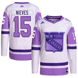 Boo Nieves New York Rangers Men's Adidas Authentic White/Purple Hockey Fights Cancer Primegreen Jersey