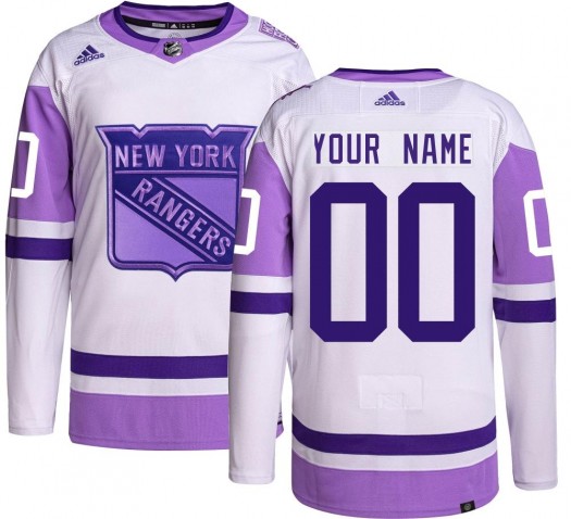 Custom New York Rangers Men's Adidas Authentic Hockey Fights Cancer Jersey