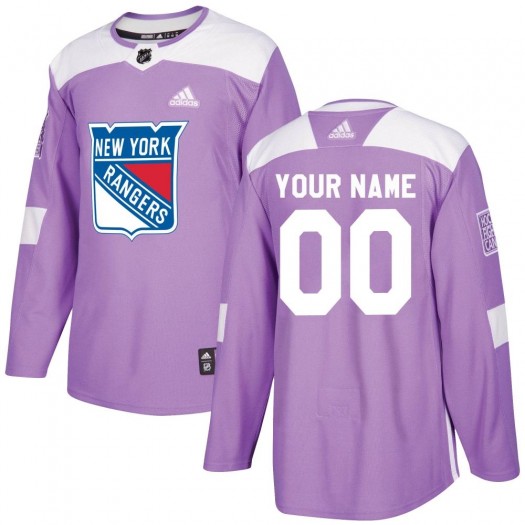 Custom New York Rangers Men's Adidas Authentic Purple Fights Cancer Practice Jersey