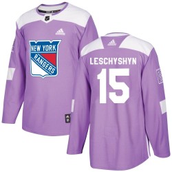 Jake Leschyshyn New York Rangers Men's Adidas Authentic Purple Fights Cancer Practice Jersey
