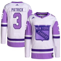 James Patrick New York Rangers Youth Adidas Authentic White/Purple Hockey Fights Cancer Primegreen Jersey