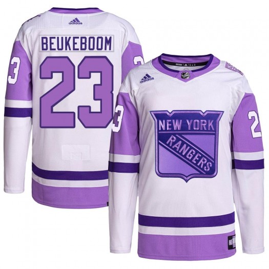 Jeff Beukeboom New York Rangers Youth Adidas Authentic White/Purple Hockey Fights Cancer Primegreen Jersey
