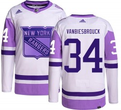 John Vanbiesbrouck New York Rangers Youth Adidas Authentic Hockey Fights Cancer Jersey