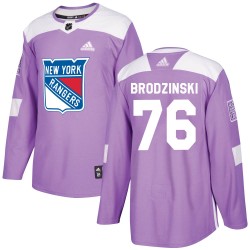 Jonny Brodzinski New York Rangers Men's Adidas Authentic Purple Fights Cancer Practice Jersey