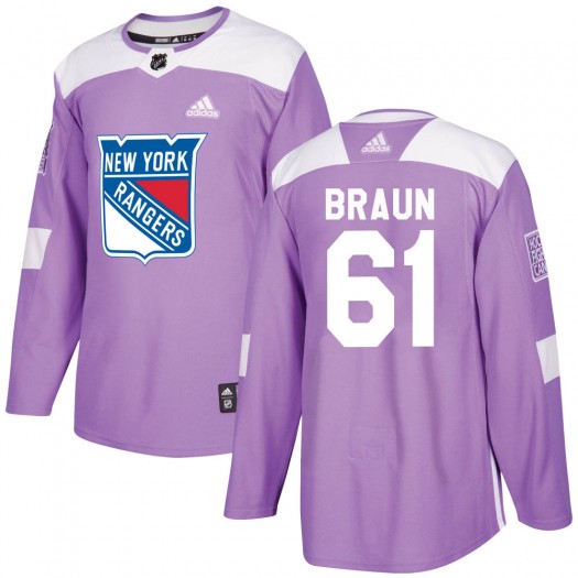 Justin Braun New York Rangers Men's Adidas Authentic Purple Fights Cancer Practice Jersey