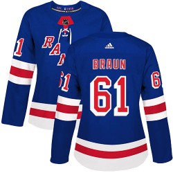 Justin Braun New York Rangers Women's Adidas Authentic Royal Blue Home Jersey