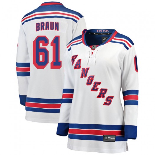 Justin Braun New York Rangers Women's Fanatics Branded White Breakaway Away Jersey