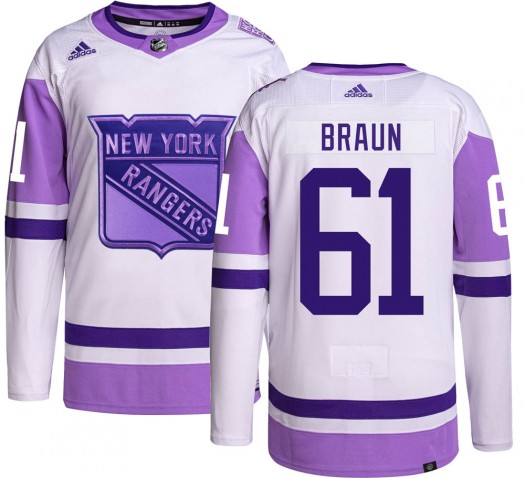 Justin Braun New York Rangers Youth Adidas Authentic Hockey Fights Cancer Jersey