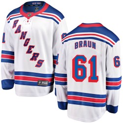 Justin Braun New York Rangers Youth Fanatics Branded White Breakaway Away Jersey
