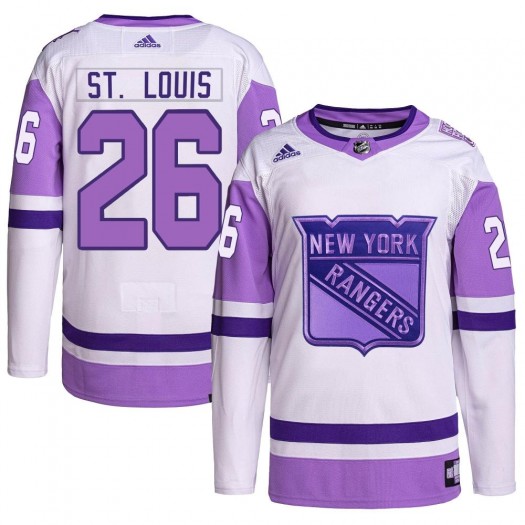 Martin St. Louis New York Rangers Men's Adidas Authentic White/Purple Hockey Fights Cancer Primegreen Jersey