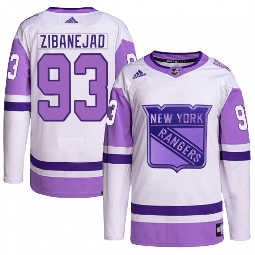 Mika Zibanejad New York Rangers Men's Adidas Authentic White/Purple Hockey Fights Cancer Primegreen Jersey
