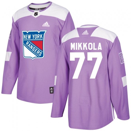 Niko Mikkola New York Rangers Youth Adidas Authentic Purple Fights Cancer Practice Jersey
