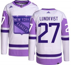 Nils Lundkvist New York Rangers Youth Adidas Authentic Hockey Fights Cancer Jersey