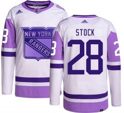 P.j. Stock New York Rangers Men's Adidas Authentic Hockey Fights Cancer Jersey
