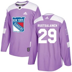 Reijo Ruotsalainen New York Rangers Youth Adidas Authentic Purple Fights Cancer Practice Jersey