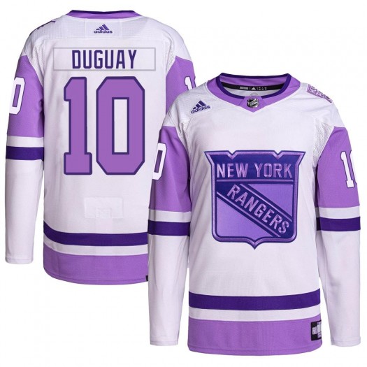 Ron Duguay New York Rangers Men's Adidas Authentic White/Purple Hockey Fights Cancer Primegreen Jersey