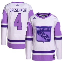 Ron Greschner New York Rangers Youth Adidas Authentic White/Purple Hockey Fights Cancer Primegreen Jersey