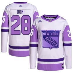 Tie Domi New York Rangers Youth Adidas Authentic White/Purple Hockey Fights Cancer Primegreen Jersey