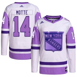 Tyler Motte New York Rangers Men's Adidas Authentic White/Purple Hockey Fights Cancer Primegreen Jersey