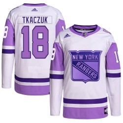 Walt Tkaczuk New York Rangers Men's Adidas Authentic White/Purple Hockey Fights Cancer Primegreen Jersey